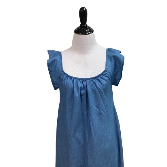 Unbranded Women's M Medium Chambray Maxi Dress Side Slits Lightweight Blue - Picture 2 of 6